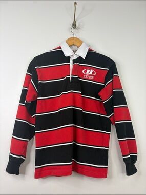 Barbarian Rugby Shirt Mens Small Black White Red Cotton Long Sleeve Polo Hayden